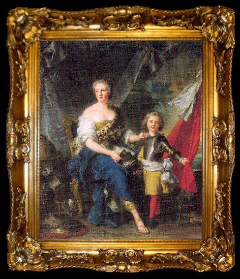 framed  Jean Marc Nattier Mademoiselle de Lambesc as Minerva, Arming her Brother the Comte de Brionne, ta009-2